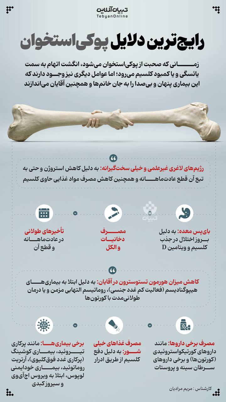 رایج‌ترین عوامل پوکی استخوان