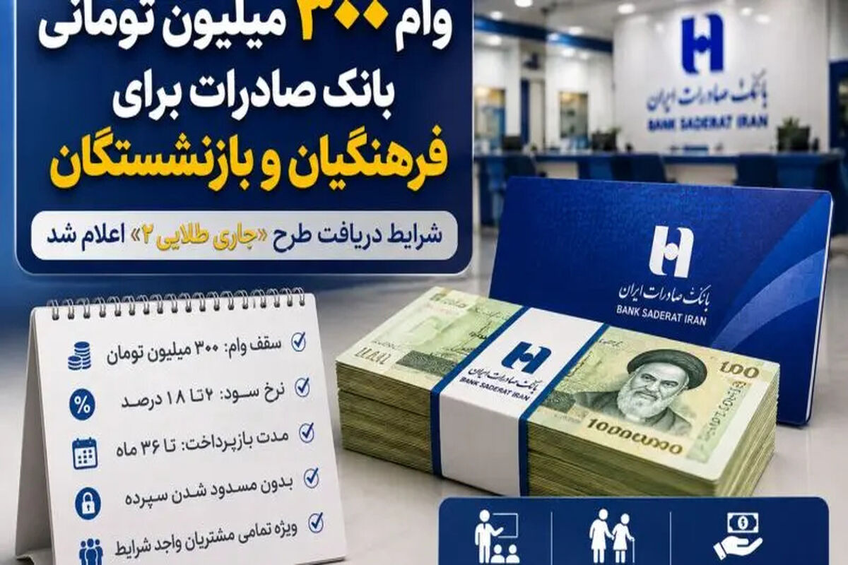 وام ۳۰۰ میلیون تومانی بانک صادرات برای فرهنگیان و بازنشستگان / وام «جاری طلایی ۲» برای همه اقشار با اقساط کم
