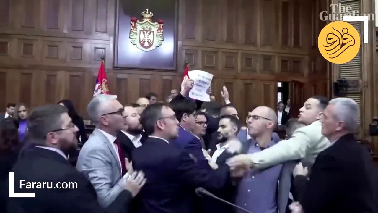 ببینید | زد و خورد در پارلمان صربستان